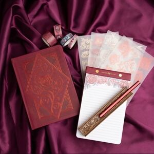 Floral Embossed Burgundy Journal & Rose Accent Notepad Set